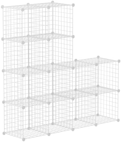 HUBSON Wire Cube Storage Organizer, Book/Toy/Craft/Potted Plants and petCloset Organizers and Storage Shelves, 12-Cube Freely Combinable Metal Grids Storage Shelf, White Iron