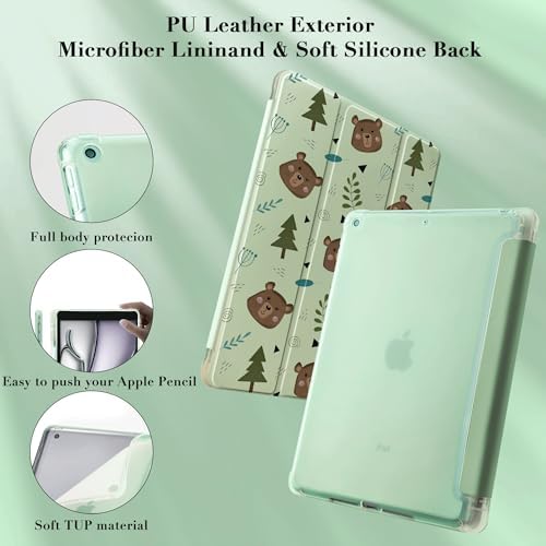 Cute Kawaii Bear Case for 9.7" iPad 5th/6th Generation, Clear TPU Smart Stand Back Cover with Pencil Holder, Auto Wake/Sleep Foldable Protective Case for iPad 2017/2018