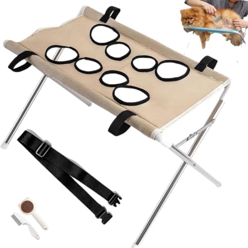Dog Grooming Hammock,Dog Bathing Station,Pet Grooming Hammock,Restraint Puppy Grooming Table Metal Structure with and Strap,Suitable for Pet Washing Maintenance Travel Grooming (Khaki)