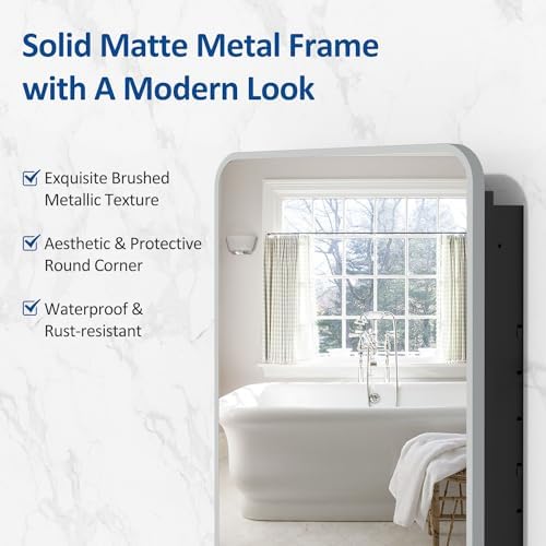ACEMIRO 20x28 Inch Recessed Medicine Cabinet with Mirror Metal Framed Surface Wall Mounted Bathroom Mirror Medicine Cabinet with Storage Brushed Silver