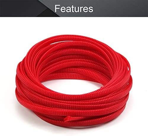Othmro 32.8ft Length Expandable PET Flexible Braided Cable Sleeves 0.23in Width Wire Loom Sleeving and Organizers Flexible Wire Mesh Sleeves for TV Audio PC Computer Cords from Pet Chewing Red