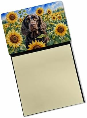 Caroline's Treasures American Water Spaniel in Sunflowers Watercolor Sticky Note Holder Refillable Dispenser Desk Accessory 3x3 Pad Gift