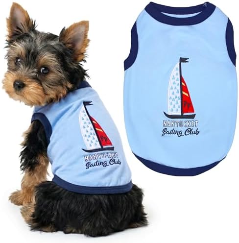 Parisian Pet Dog Shirt – 100% Cotton Shirts for Small Dogs – Nautical Sleeveless Puppy Vest – Lightweight and Breathable Pet Apparel – Pullover Summer Dog Clothes - Stretchy Funny T Shirts for Dogs