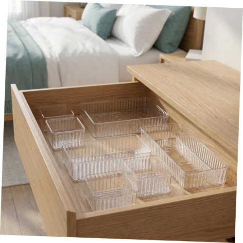 10pcs Plastic Drawer Organizer Bins Set with 4 Sizes, Stackable and Removable Dividers, Raised Edges, Easy to Pet Storage Trays for Vanity, Bathroom Counter, Cosmetics and Nail