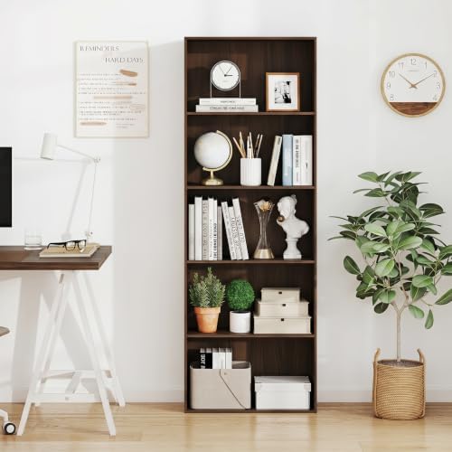 GIANTEX 5-Tier Bookshelf Set of 2, Freestanding Bookcase with 5 Open Shelf | Modern Display Shelf, Storage Organizer for Living Room, Home Office, Dark Walnut