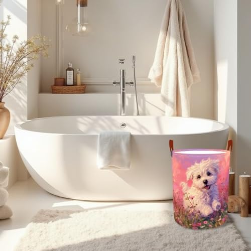 Laundry Basket 15.7x19.7 in Cute Puppy Floral Hamper for Bedroom