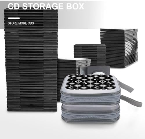 Protective DVD Case Holder Black And White Crescent Moon Sun And Moon, 40-Capacity Hard Plastic Binder with Zipper, Portable CD Organizer for Car Home