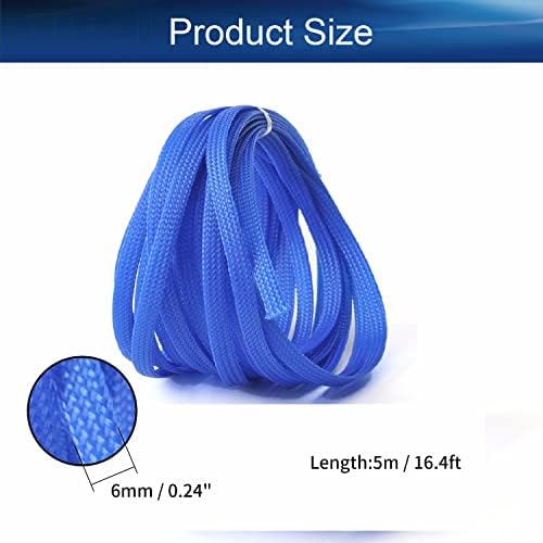 Bettomshin 1Pc 16.4Ft(5m) Cable Management Sleeve, 1/4"(6mm) Width PET Blue Cord Protector, Wire Loom Tube Insulated Split Sleeving for USB Cable Power Cord Organizer Video Cable Hider