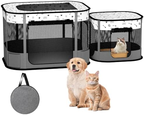 Portable Cat Playpen, 8-Rod Reinforced Kitten Dog Puppy Playpens, Foldable Play Pen for Indoor Cats Enclosed Pet Kitty Doggy Outdoor, Collapsible Tent Kennel Cage Corral