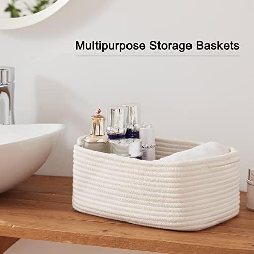OIAHOMY 3 Pack Storage Baskets for Shelves Cotton Rope Storage Bins White | Woven Baskets for Storage Nursery Storage Basket with Handles Baskets for Organizing Small Baskets Gift Baskets Empty