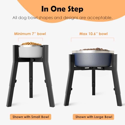 SHAINFUN Adjustable Dog Bowl Stand for Large & Extra Large Breeds, Single Tall Food & Water Holder, Height Adjustable 9.8"-13.4", Width 7"-11", Elevated Dog Bowls (Bowls Not Included)