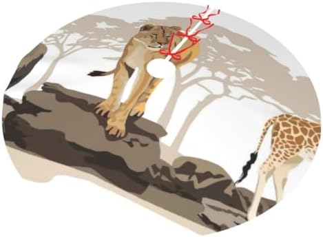Christmas Tree Skirt, Soft Polyester Xmas Tree Skirts with Ribbon Ties, Rustic Farmhouse Holiday Illustration of Wild Savannahs African Animals Exotic Giraffe Lion Elephant Zebra (2) 30"