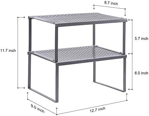 NEX Cabinet Organizer Shelf, Kitchen Counter Shelves Set of 2, Silver | Stackable & Expandable Spice Rack, Space-Saving Pantry Organizers Bathroom Countertop Storage, Metal