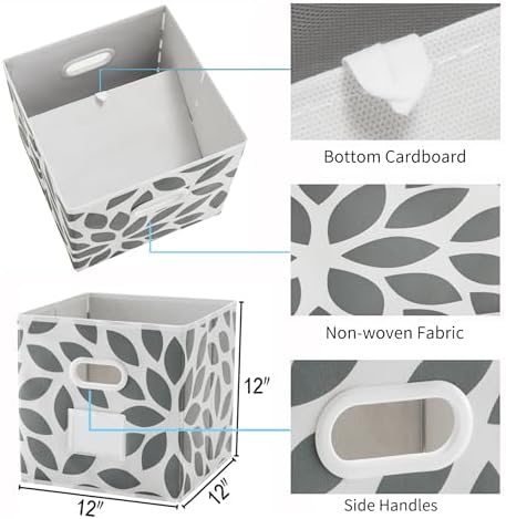 MAX Houser Foldable Fabric Storage Bins with Dual Plastic Handles, Grey | 4 pack cloth storage bins with dual carry handles, Foldable Storage Cubes Organizer Baskets, ideal for home bedroom closet