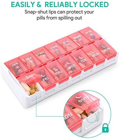 TookMag Weekly Medicine Pill Organizer 2 Times a Day, Easy Fill AM PM Pill Box, Large Capacity Quick-Refill 7 Day Pill Cases for Pills/Vitamin/Fish Oil/Supplements (Patent Registered)