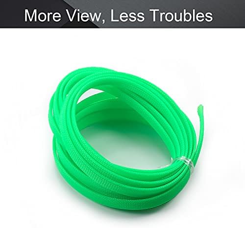 Bettomshin 10m/32.8Ft Fluorescent Green Cable Management Sleeve, 12mm Width, Heat-Retardant PET Cord Protector