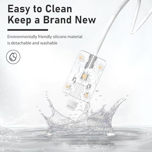 Cute Flowers Cable Protector for iPhone Adapter Charger Pretty White Camellia Design, Soft TPU Clear Cord Wire Saver Data Line Cable Case Charger Protector for iPhone 11 12 13 14 15 Pro Max Plus