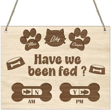 Personalized Have We Been Fed Sign, Custom Names, Wooden Reminder Slider, AM/PM Tracker for Dog Cat, Yes/No Meal Scheduler, Never Miss Feeding, Pet Lovers Gift, Decor Wall Art