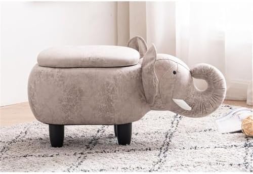 Home 2 Office Elephant Ottoman with Storage for Kids' Bedroom, Playroom, Nursery or Recreation Room Decor, Soft Animal-Shaped Toddler Furniture with Wooden Legs