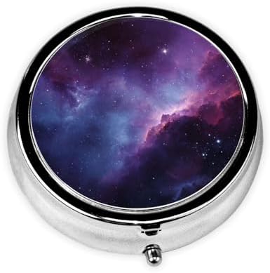Pill Box 3 Compartment Medicine Pill Case for Pocket or Purse Mini Metal Pillcase Purple&Blue Galaxy Pill Holder Vitamin Organizer Portable Travel Pills Container to Hold Supplements Vitamins