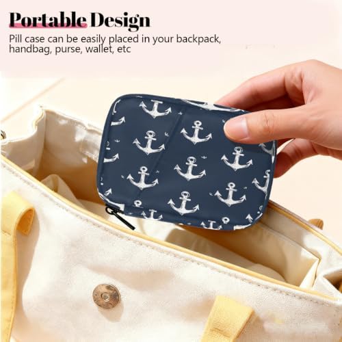 Travel Pill Organizer Hand Drawn Nautical Anchor Small Pill Case