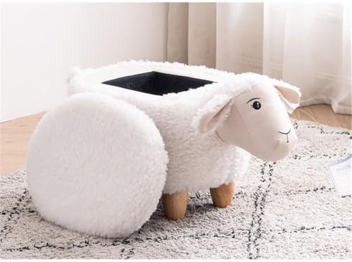 Home 2 Office Sheep Ottoman with Storage for Bedroom, Playroom, Nursery or Recreation Room Decor, Soft Animal-Shaped Ottoman with Wooden Legs