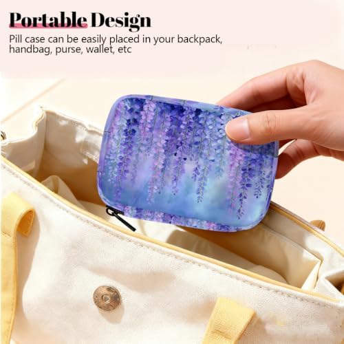 Travel Pill Organizer Abstract Watercolor Purple Blue Pill Case