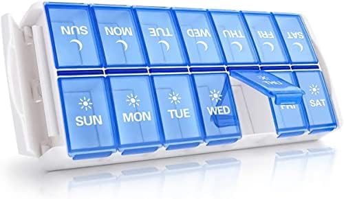 TookMag Weekly Pill Organizer 2 Times a Day, Easy Fill AM PM Pill Box, Large Capacity Quick-Refill 7 Day Pill Cases for Pills/Vitamin/Fish Oil/Supplements (Patent Registered) (Blue)