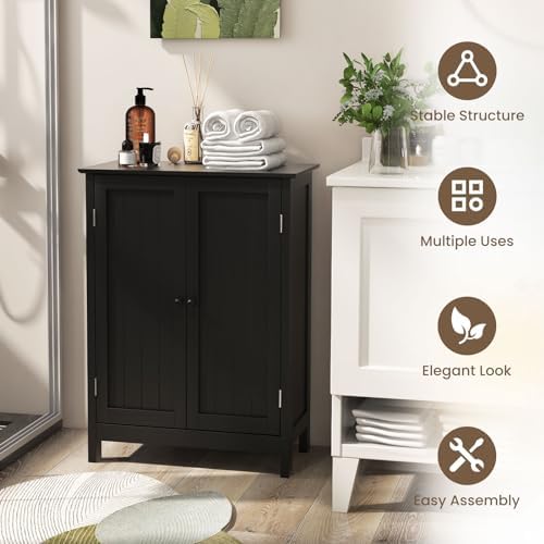 COSTWAY Bathroom Storage Cabinet, Freestanding Bathroom Organizers and Storage with Doors & Adjustable Shelf, Wooden Floor Cabinet for Home, Living Room, Entryway, Kitchen (Black) | Storage with Doors & Adjustable Shelf, Wooden Floor Cabinet for Home, ...