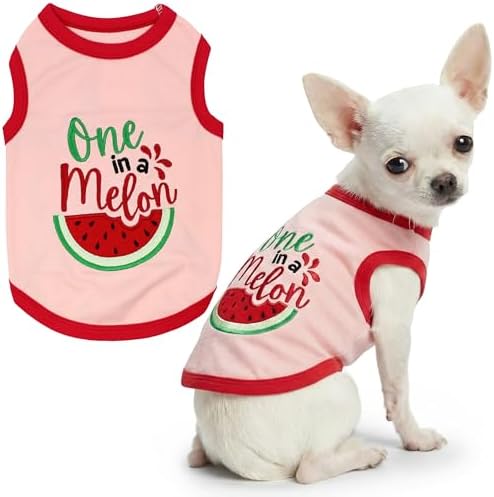 Parisian Pet Dog Shirt – 100% Cotton Shirts for Small Dogs – Pullover Sleeveless Puppy Vest – Breathable Cute Watermelon Pet Apparel – Pink Summer Dog Clothes - Stretchy T Shirts for Dogs