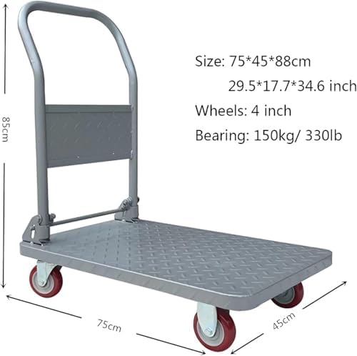 Portable Folding Hand Cart - Heavy-Duty Steel Platform Trolley with Swivel Wheels & Ergonomic Handle for Easy Transport of Heavy Goods - High Capacity Utility Cart