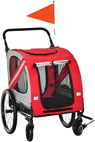 2-in-1 Pet Bike Trailer for Small Dogs, Road-Visibility Bicycle Stroller, Weather-Strong Bike Wagon Trailer Sidecar Attachment, Red