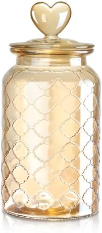 Joeyan 45 oz Amber Glass Canisters with Airtight Lids,Vintage Embossed Glass Storage Jar,Decorative Kitchen Food Container Organizer Apothecary Jars for Candy, Flour, Coffee Bean, Cookie, Pet Treats