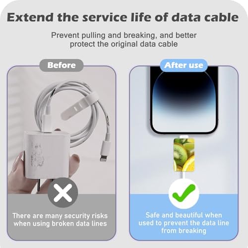 CameCosy Cable Protector for iPhone Type-c Charger, Kiwi/Cherry/Strawberry/Grape Pattern 4 PCS Phone Cable Case,Data Cable Saver,Charging Cord Protector for iPhone