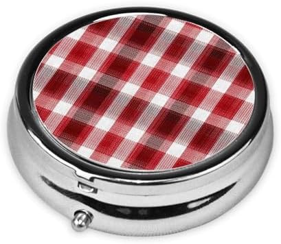Pill Box 3 Compartment Medicine Pill Case for Pocket or Purse Mini Metal Pillcase Red Plaid Pill Holder Vitamin Organizer Portable Travel Pills Container to Hold Supplements Vitamins