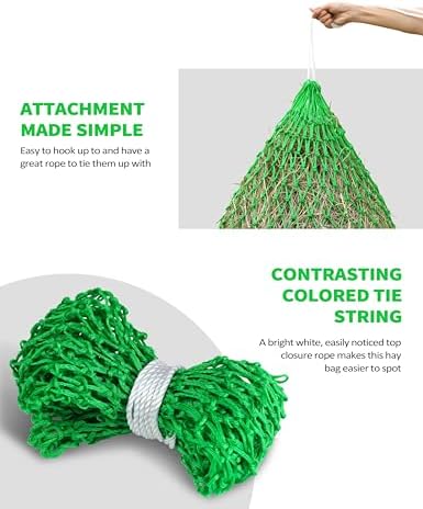 Harrison Howard Slow Feed Hay Net for Horses, 40 Inch Hay Bag Holds 1–2 Flakes, 2 Inch Mesh Durable Hanging Feeder for Stable, Pasture & Livestock-Bright Green