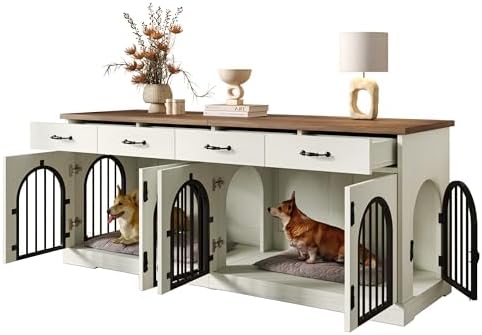 70.8" Large Dog Crate Furniture with Removable Divider/4 Storage Space | Multi‑Purpose Indoor Dog Kennel Works As Tv Stand End Table,Six Access Doors,For Small Medium Multi‑Dog Households