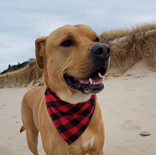 YAKA Pet Dog Bandana Triangle Bibs Scarf, Double-Cotton Plaid Printing Kerchief Set Accessories for Small and Medium Dog (Large/Neck Circumference suitable9.8-19inch, Black and White lattices)