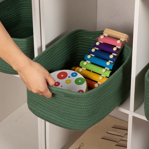OIAHOMY 3 Pack Storage Baskets for Shelves Cotton Rope Storage Bins Green | Woven Baskets for Storage Nursery Storage Basket with Handles Baskets for Organizing Small Baskets Gift Baskets Empty