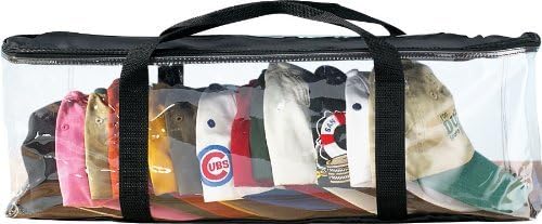Trenton Gifts Clear Cap Storage Case. Holds 24 Caps. 23" x 6" x 8". Clear Plastic Black Handles. Box with Zipper Closure. Dirt & Dust Protection