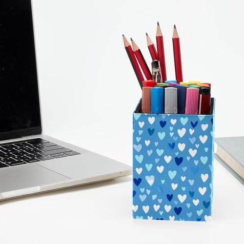 Cute Love Heart Pen Holder for Desk Decor, Rectangular PVC Leather Pencil Cup for Desk Pen Organizer, Makeup Brush Holder for School, Home, Office