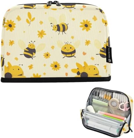 Cute Bee Yellow Pencil Case for Kids Girls Boys | Large Pencil Pouch Pen Bag Holder with Big Capacity