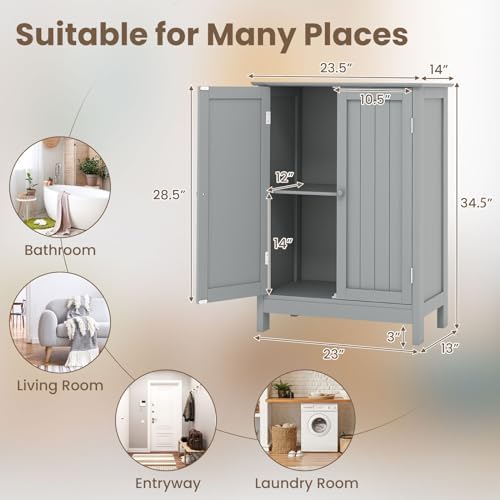 COSTWAY Bathroom Storage Cabinet, Freestanding Bathroom Organizers and Storage with Doors & Adjustable Shelf, Wooden Floor Cabinet for Home, Living Room, Entryway, Kitchen (Grey) | Storage with Doors & Adjustable Shelf, Wooden Floor Cabinet for Home, L...