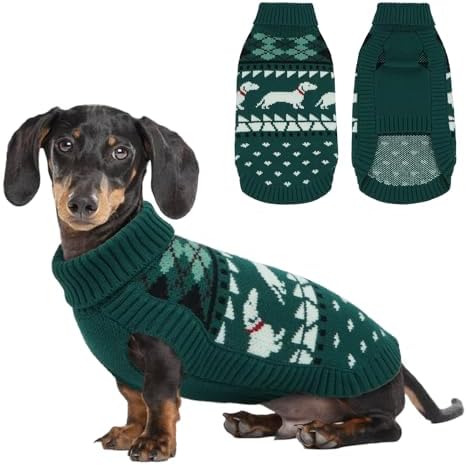 Lelepet Mini Dachshund Sweater Turtleneck Dog Sweaters for Small Dogs XS-XL | Pullover Dachshund Clothes, Warm Knitted Dog Coat, Fall/Winter Cozy Outfit for Wiener Dogs, Stretchy Knitwear, XS, Green