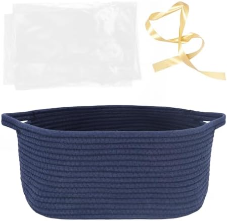Woven Basket with Gift Bags and Ribbons, 14"X 10" X 6" Storage Basket Blue | Gift Storage Organizer Basket Bin Shelf Shelves Cotton Rope Basket for Nursery, Pet Toys