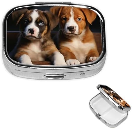 Pill Box Small Pill Case 2 Compartment Cute Medicine Organizer Puppies Dogs Pets Animals Travel Pillbox Portable Pill Container Holder Vitamin Organizer to Hold Fish Oils Supplements