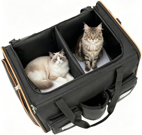 Wheeled Expandable 2 in 1 Pet Travel Crate, Large Foldable Rolling Double Design with Detachable Divider, Breathable Oxford for Hospital & Camping Journeys
