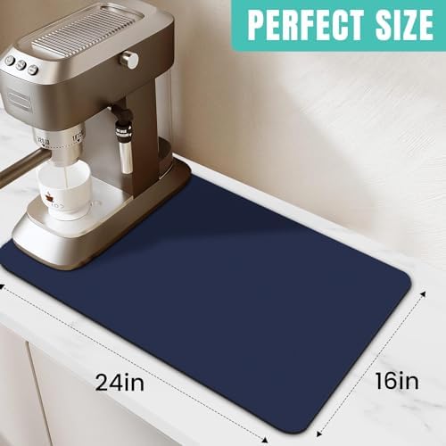 Coffee Mat Super Absorbent Dish Drying Mat Coffee Bar Mat 16"x 24", Blue