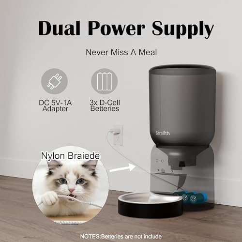 Automatic Cat Feeder with 2K Camera: Cat Food Dispenser with 6L Capacity, Container for Multiple Pet; Automatic Dog Feeder with Night Vision Support 5/2.4GHz & 2-Way Audio, Anti-Jam Design (Black)