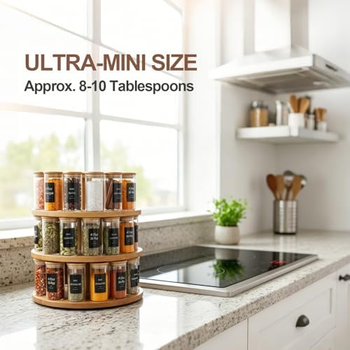 ComSaf Glass Spice Jars 4oz 16 Pack, Small Seasoning Containers with labels | Round Spice Jars with 54 Labels, Kitchen, Spice Rack Organization, Loose Tea, Herbs, Powders, Salt,Chili, Dry Goods, BPA Free